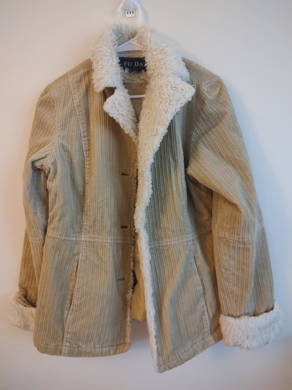 Vintage Fu Da Corduroy Sherpa Jacket Tan Small Y2K Boho Penny Lane Coat